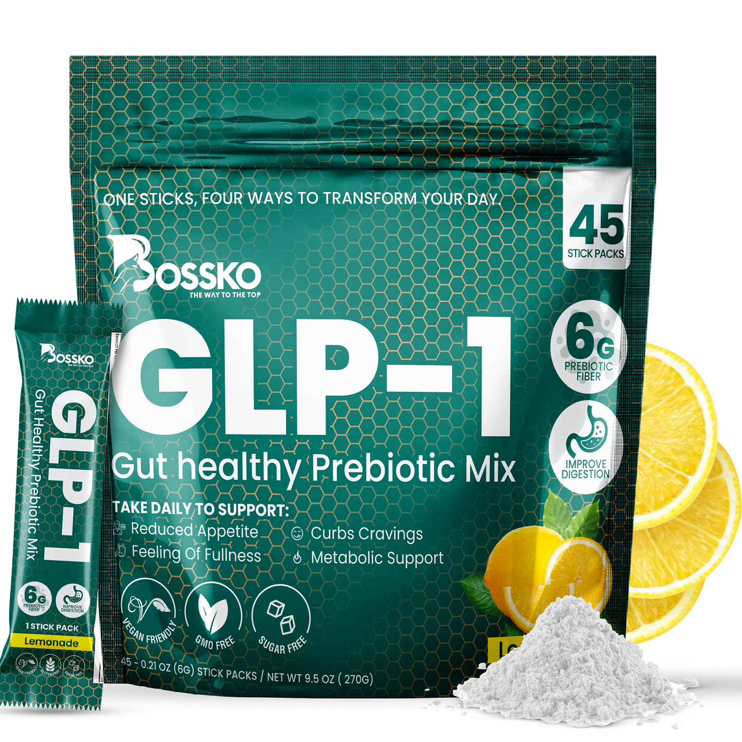 GLP-1 Inspired Fiber Supplement Drink – 6g Fiber with Glucomannan & Chromium, Lemonade Flavor, 45 Servings for Daily Wellness Support