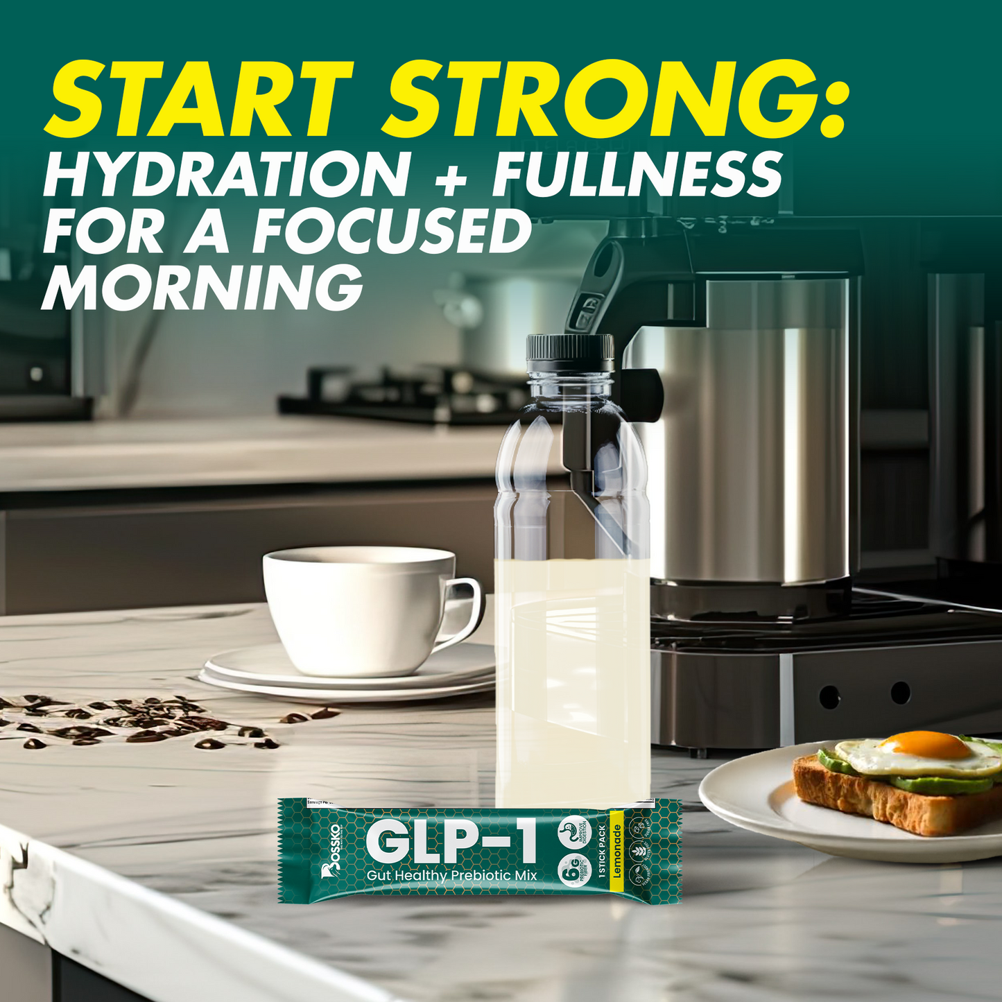 GLP-1 Inspired Fiber Supplement Drink – 6g Fiber with Glucomannan & Chromium, Lemonade Flavor, 45 Servings for Daily Wellness Support