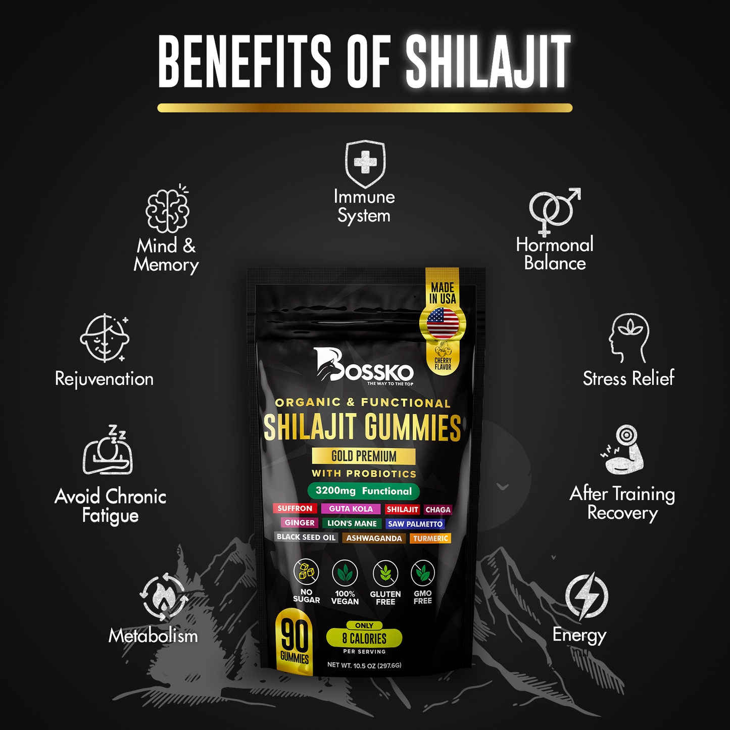 3200 MG Pure Himalayan Shilajit Gummies Organic with Probiotics & Magnesium Ashwagnadha Chaga Turmeric 105+ Trace Minerals I Vegan