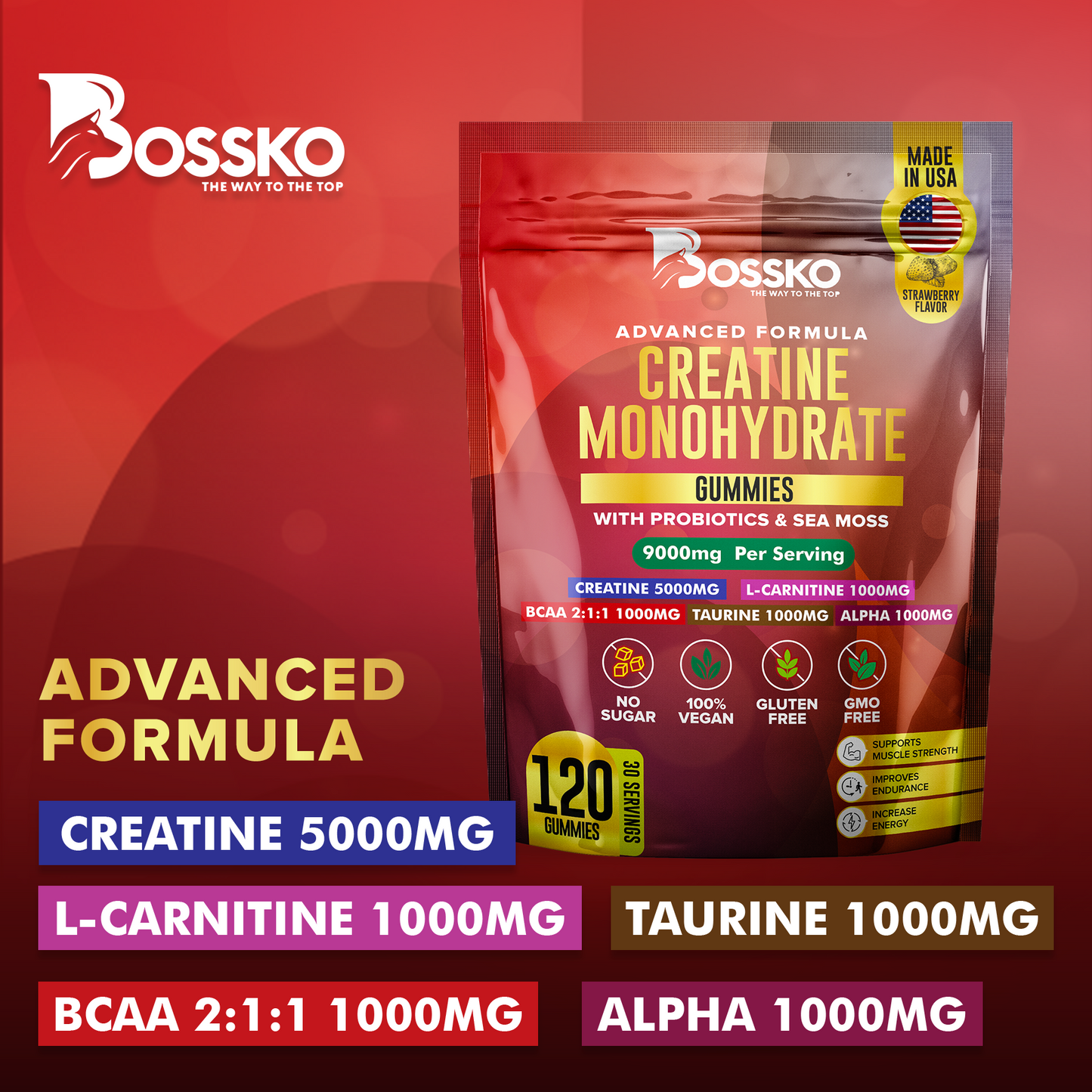Creatine Monohydrate Gummies 9000 mg 120 Gummies Advanced Formula