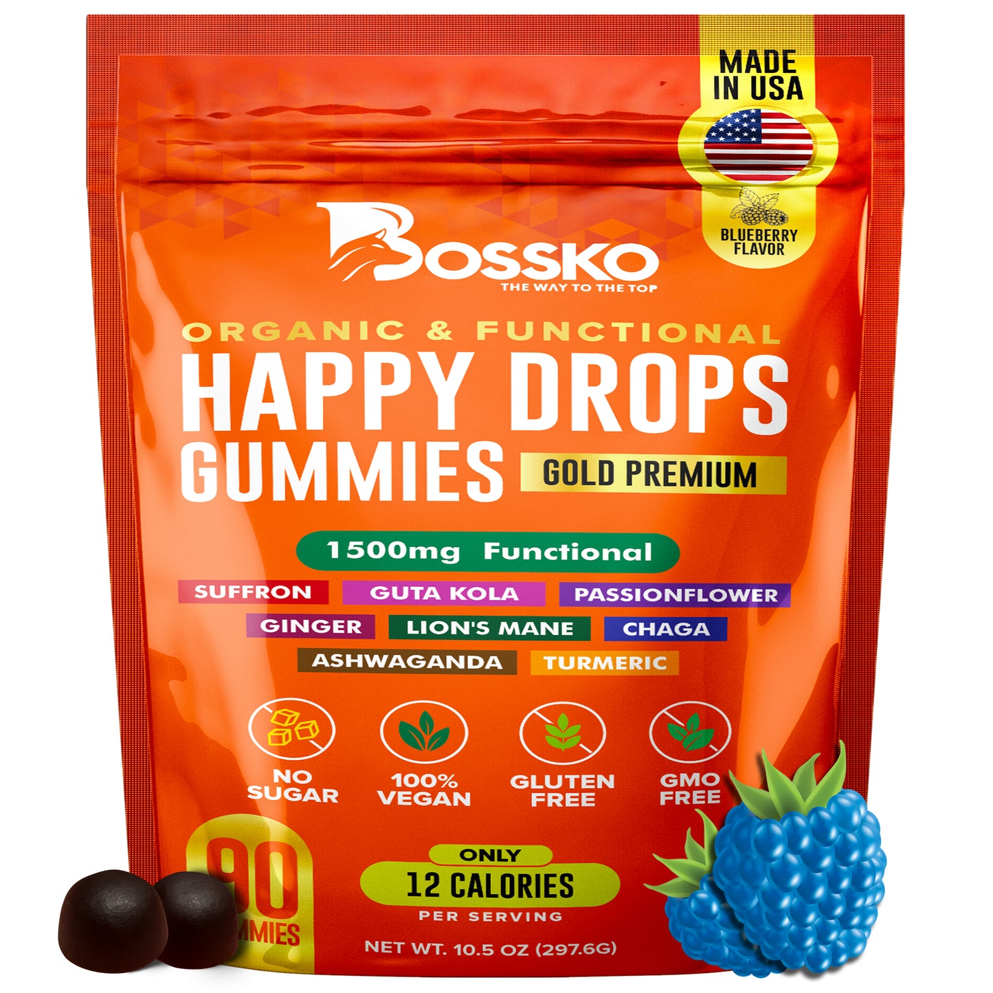 Happy Drops 1500 mg Supplement Daily Mood Superfood Happy Gummies with ashwagandha Chaga Saffron