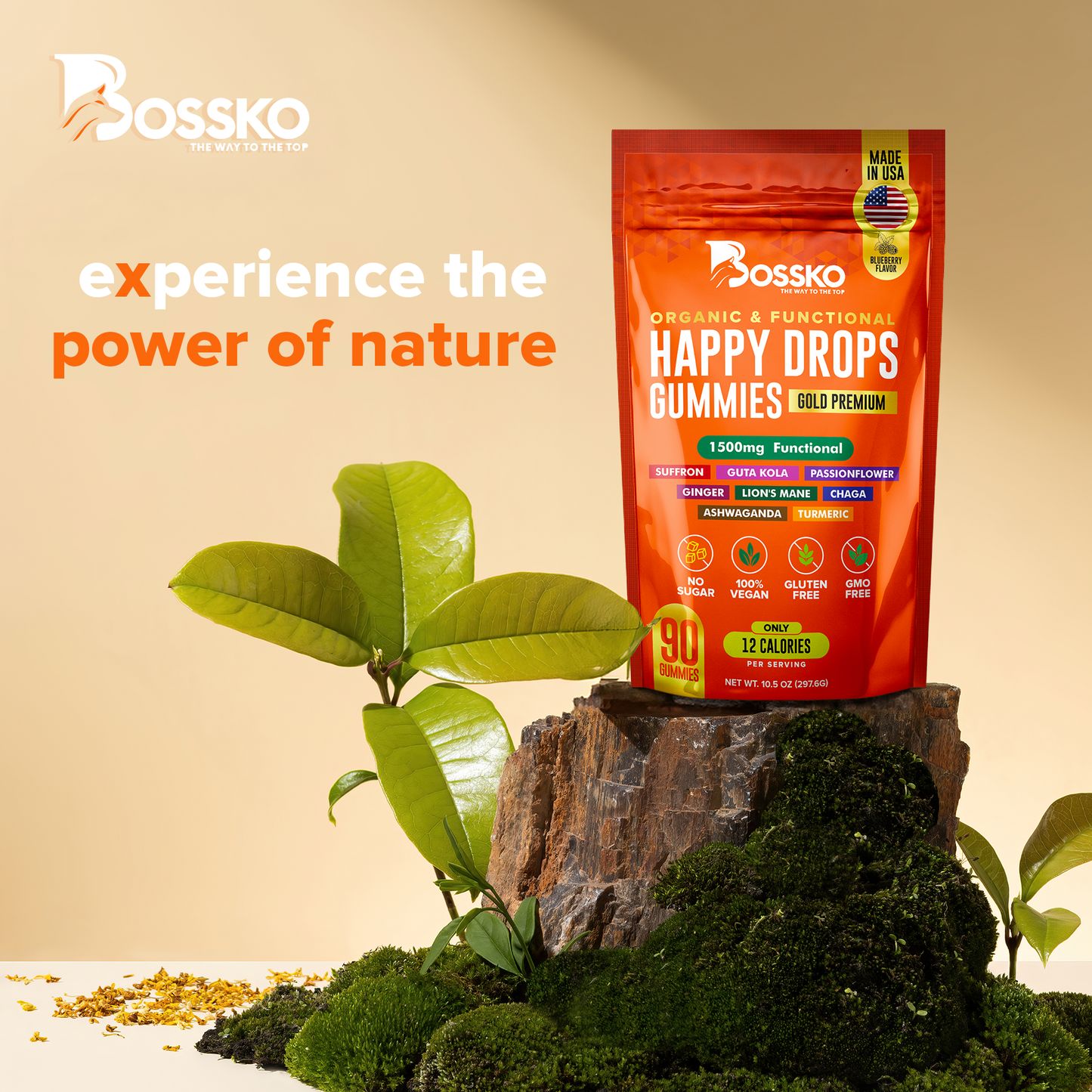Happy Drops 1500 mg Supplement Daily Mood Superfood Happy Gummies with ashwagandha Chaga Saffron