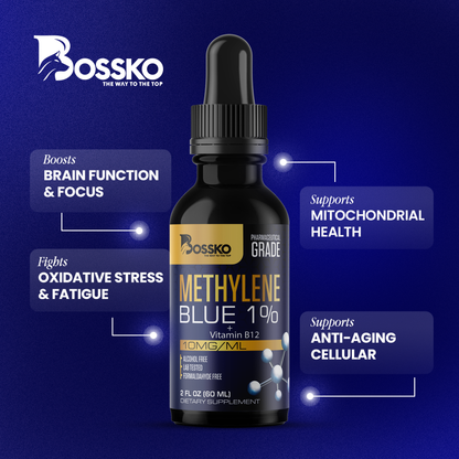 Methylene Blue 1% Drops – Pharmaceutical Grade 99.99% with Dropper | USP Quality Supplement for Humans | B12 + Magnesium | No Formaldehyde | Made in USA (60ml Bottle)