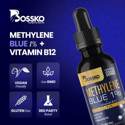 Methylene Blue 1% Drops – Pharmaceutical Grade 99.99% with Dropper | USP Quality Supplement for Humans | B12 + Magnesium | No Formaldehyde | Made in USA (60ml Bottle)