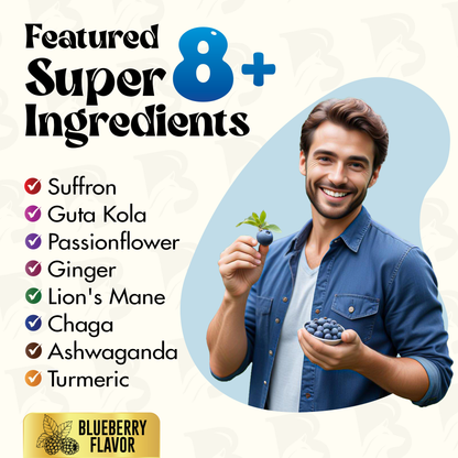 Happy Drops 1500 mg Supplement Daily Mood Superfood Happy Gummies with ashwagandha Chaga Saffron